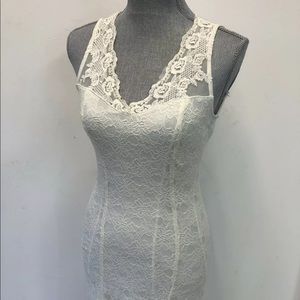 Monteau Ivory Lace Long Fit And Flare Dress XS